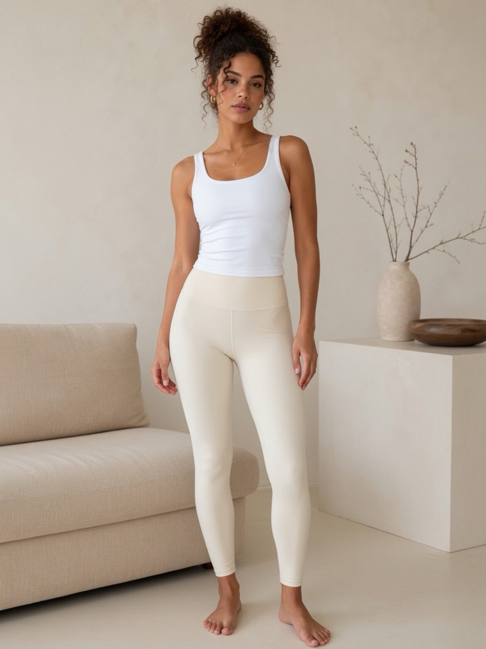 High-Waist Cream Leggings for Women